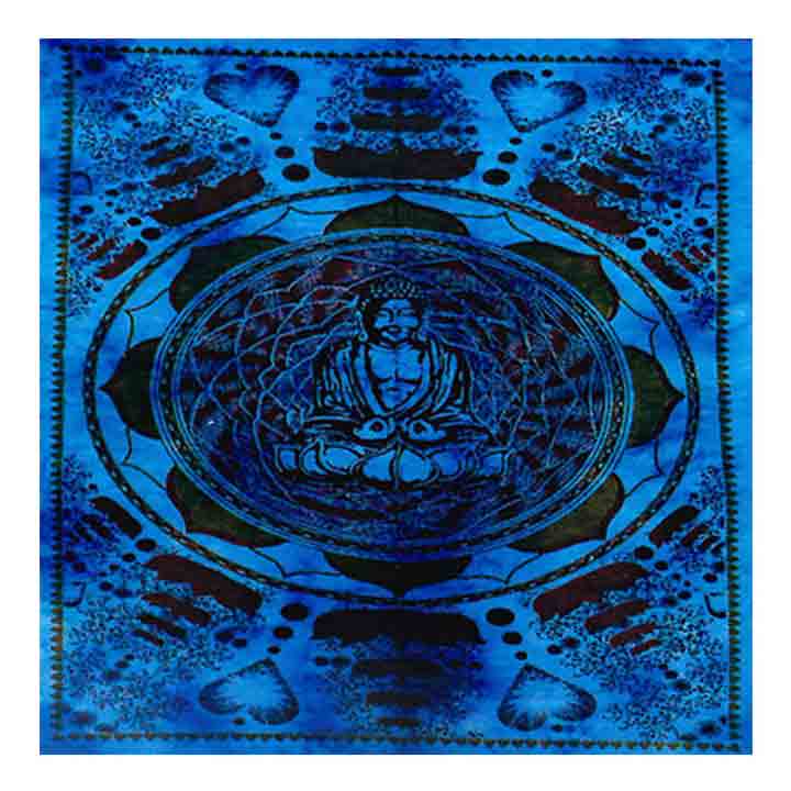 Tapisserie bleue Bouddha dans une fleur de lotus