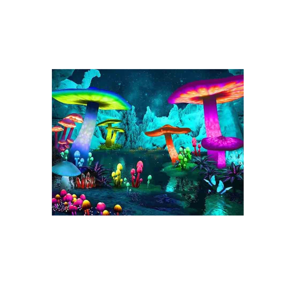 Glowing Mushrooms by the Lake UV Reactive Tapestry Tapestry - 60x51