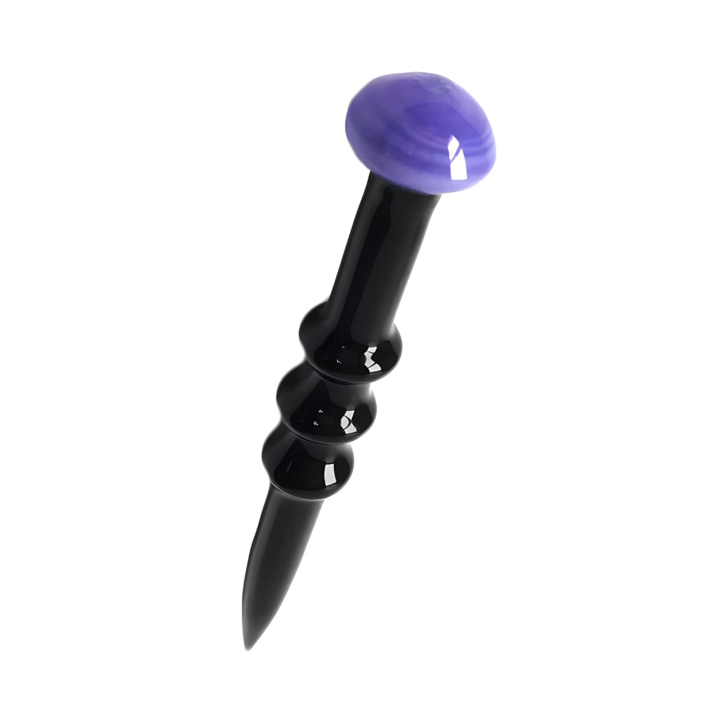 Black Wand with Mushroom Cap Glass Dabber Tool