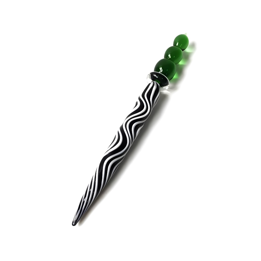 Black and White Glass Dabber Tool with Green Balls