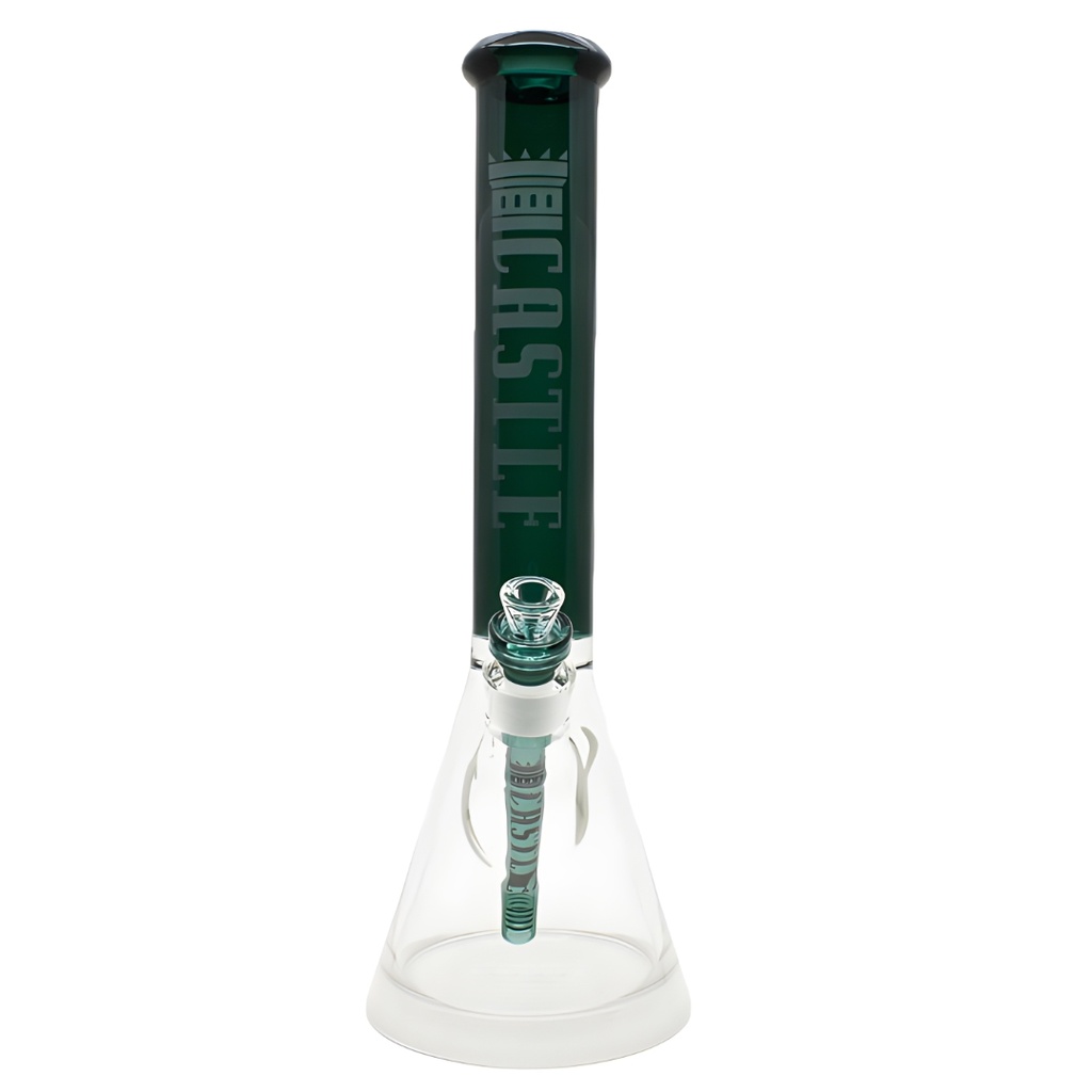 16 Inch 7mm Beaker Bong with Color Top and Thick Base from Castle Glass