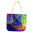 Psychedelic Black Cat Techno Jute Tote Bag by Rebecca Wang